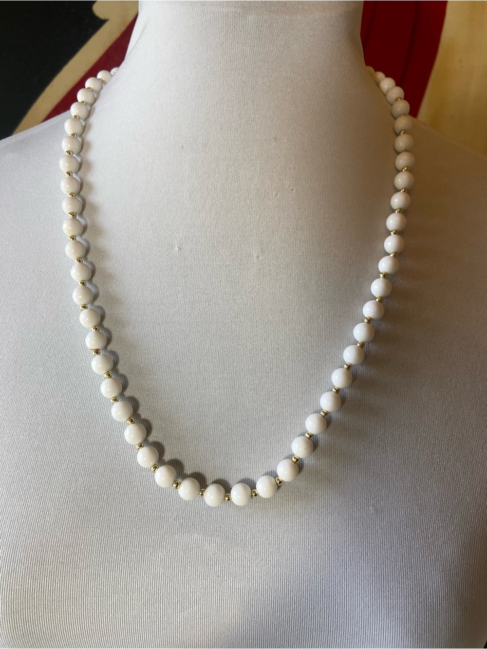 Classic White Bead Necklace with Gold Accents - Women Jewelry